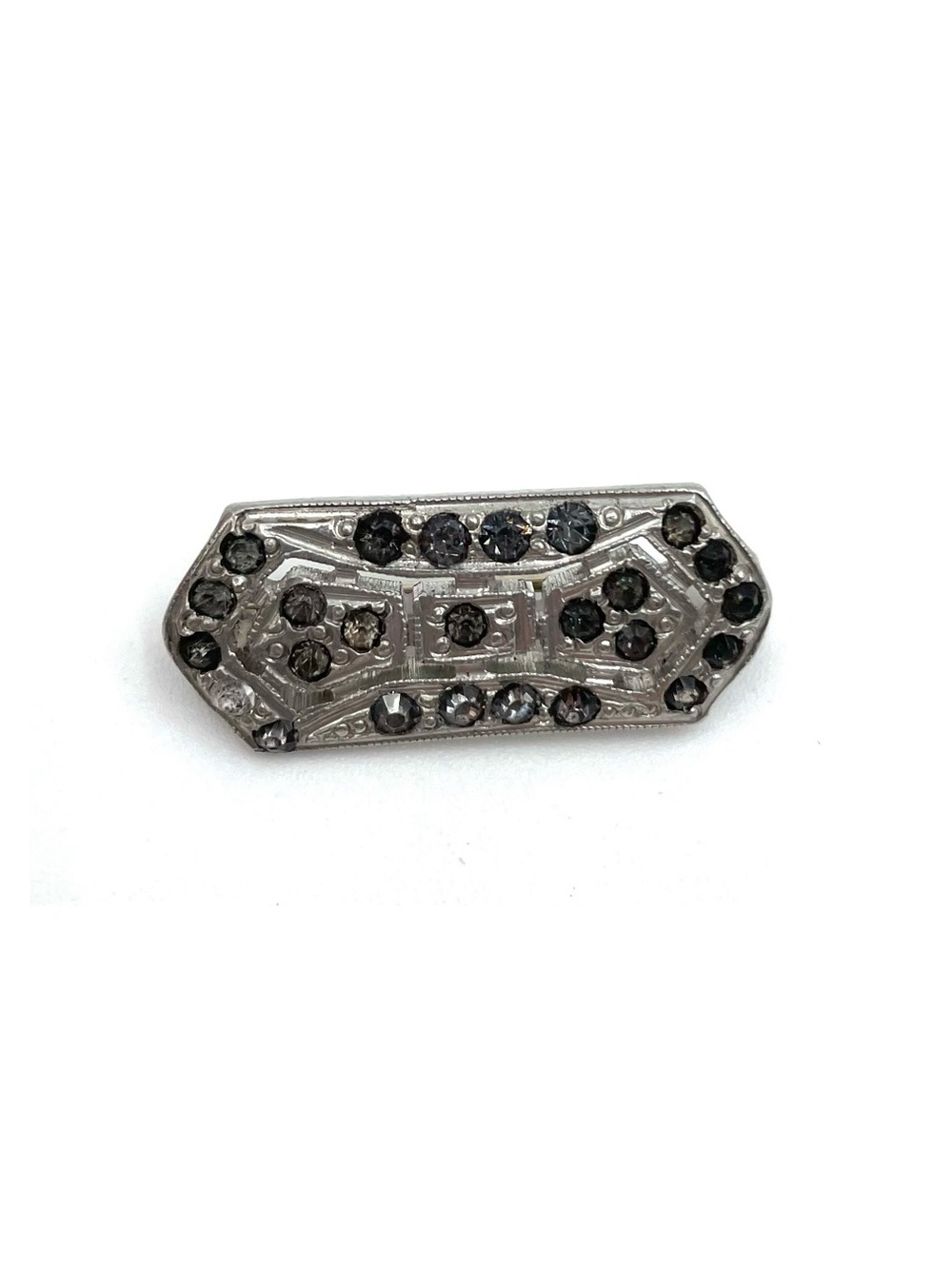 Antique Art Deco Rhinestone Silver Brooch